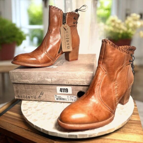 Bed Stü Bia Handmade Tan Dip Dye Bootie Rustic Leather Zip Lace-Back Womens 11 - Picture 8 of 16